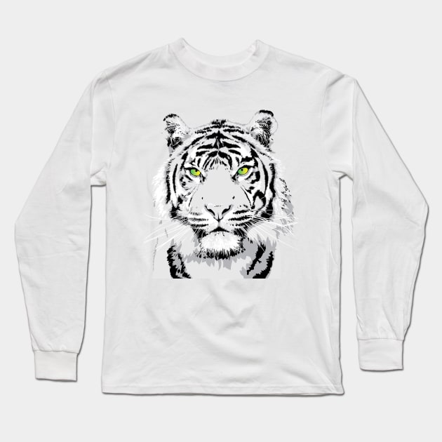 Dramatic White Tiger Vector Art Design Long Sleeve T-Shirt by polliadesign